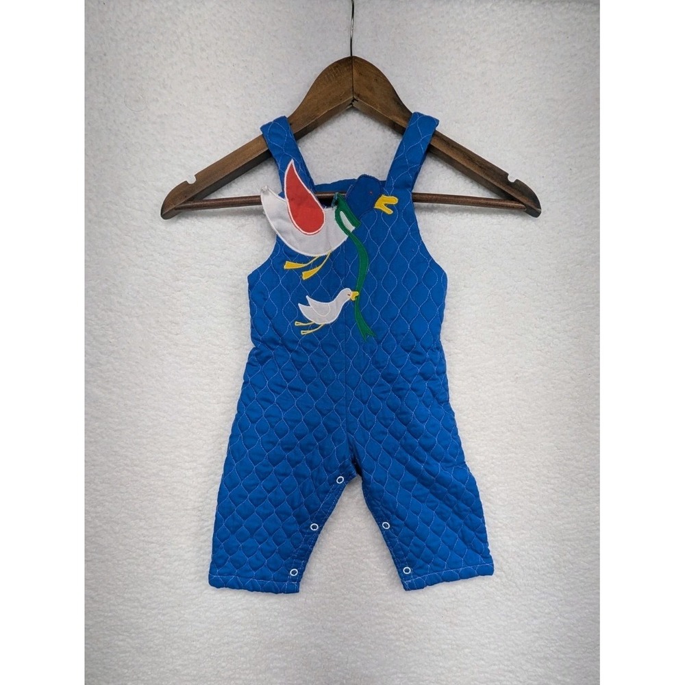 Vintage Thomas Baby Girl Blue Quilted Romper‎ Stork 12 Months